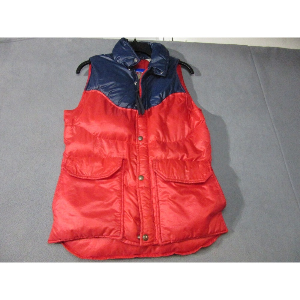 Vintage Jansport Puffer Vest Mens Small Red Blue Down Feather 80s 90s Outdoor